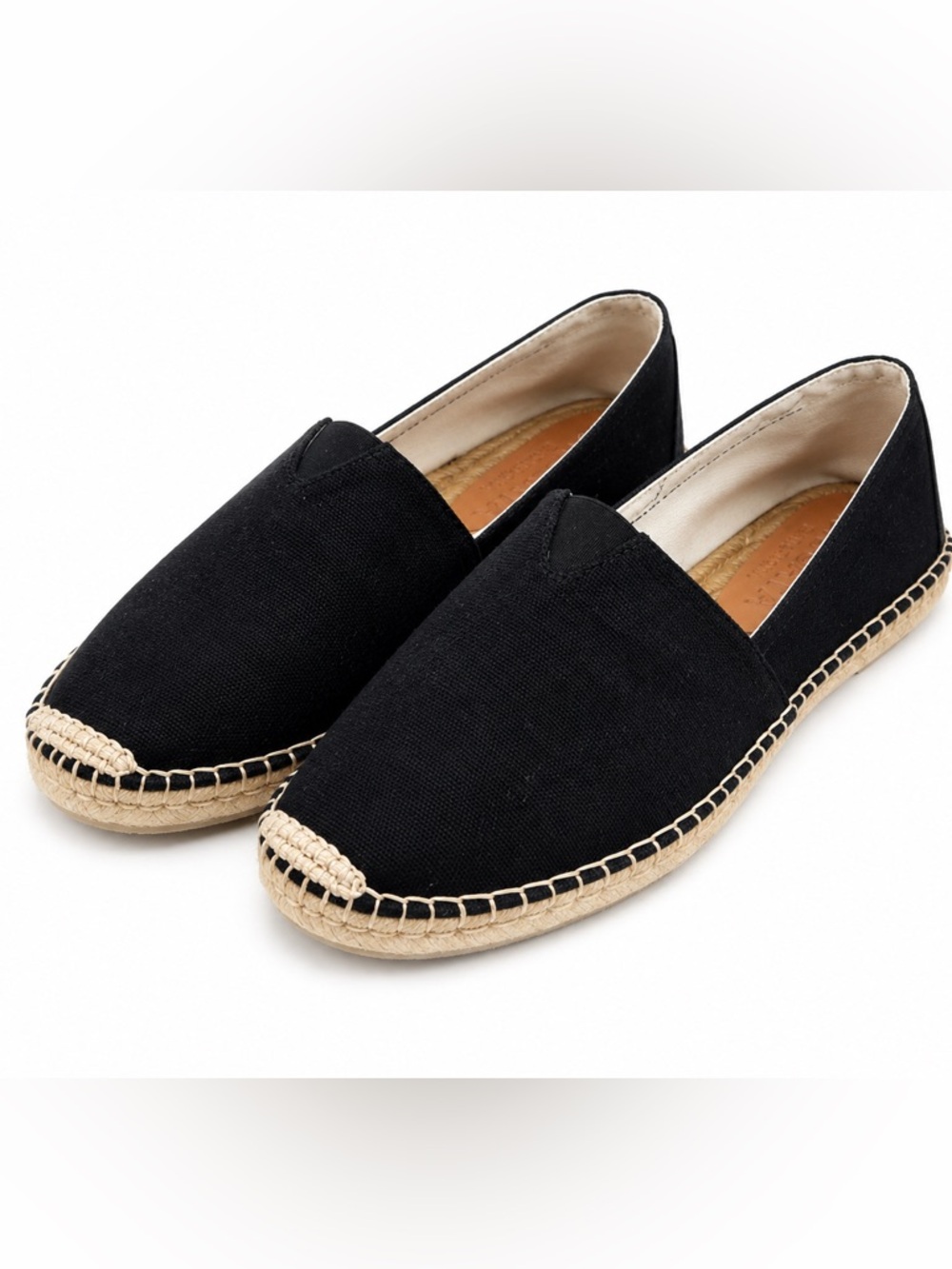 Viscata Barcelona Espadrille Flats Black Canvas Slip On Shoes Spain Size 9